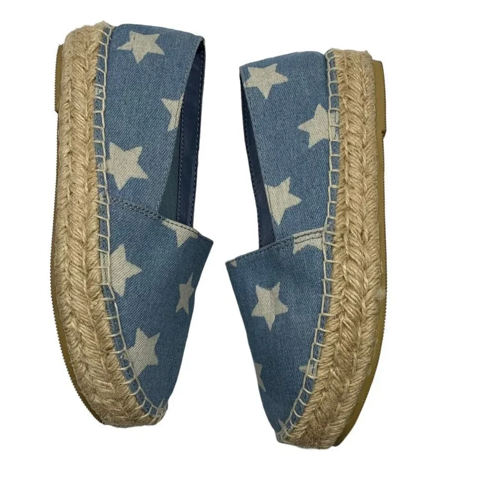 Steve Madden TALAN Blue Chambray Star Print Espadrilles Size 7.5 Flats
